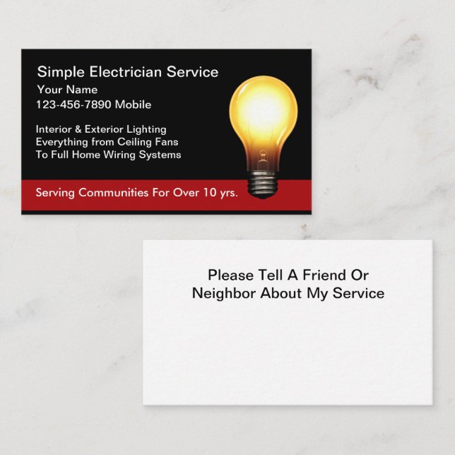 Simple New Electrician Service Business Cards Visitkort (Fram/baksida)