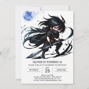 Simple Ninja Black Bälte Birthday Inbjudningar