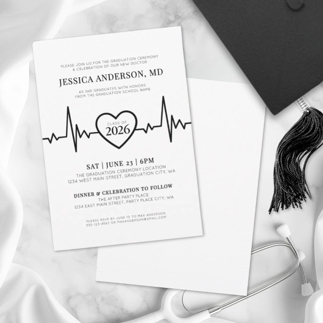 Simple Nursing Medicinska Skolans Examen Inbjudningar (Simple Doctor Medical Nursing School Graduation Invitation)