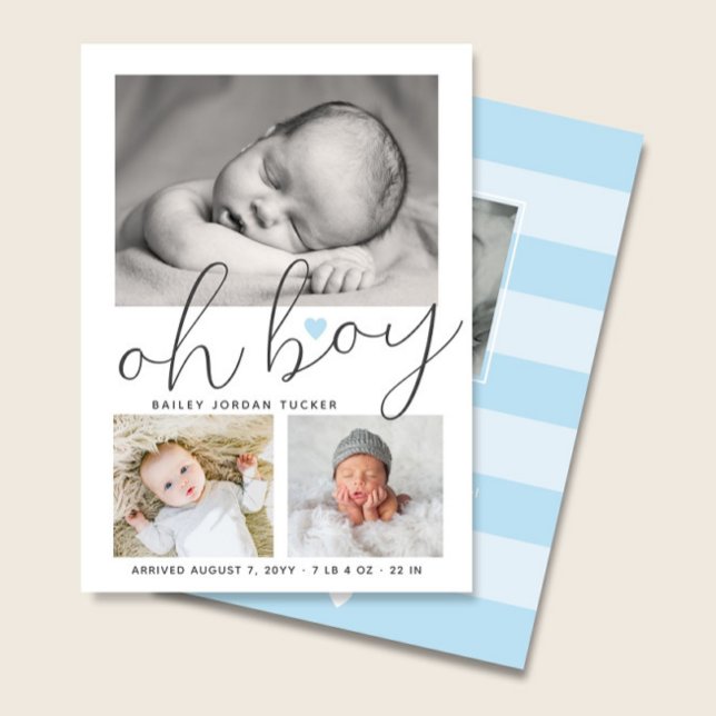 Simple Oh Boy Blue Heart Collage Photo Birth Meddelande (Skapare uppladdad)