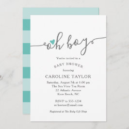 Simple Oh Boy Teal Baby Shower Inbjudningar