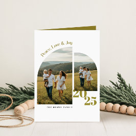 Simple Olive Green Arch Family Photo Christmas Helgkort