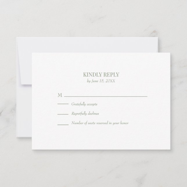 Simple Olive Green Custom Photo Wedding RSVP Card OSA Kort (Framsida)