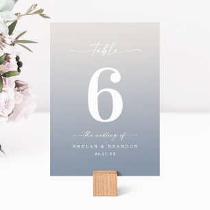 Simple Ombre Gardenia White & Dusty Blue Bröllop Bordsnummer