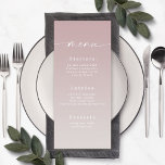 Simple Ombre Mauve & Gardenia White Bröllop Menu Meny<br><div class="desc">Simple Ombre Mauve Rosa & Gardenia White Wedding Menus. Det här moderna menykortet för chic är enkelt klassiskt och elegant med en subtil toningstoning och en söt namnteckning skriptcalligrafteckensnitt med svan. Visas i den nya Colorway. Finns i flera alternativ för färg eller kan redigera färger i redigeraren (klicka på anpassa...</div>