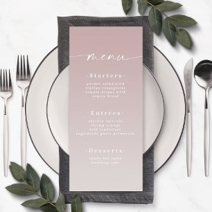 Simple Ombre Mauve & Gardenia White Bröllop Menu Meny