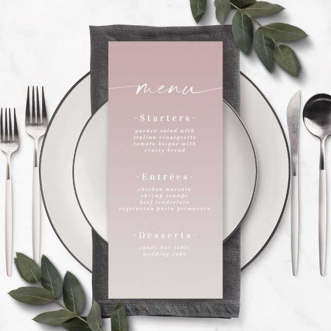 Simple Ombre Mauve & Gardenia White Bröllop Menu Meny (Skapare uppladdad)