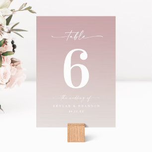 Simple Ombre Mauve Rosa & Gardenia White Bröllop Bordsnummer