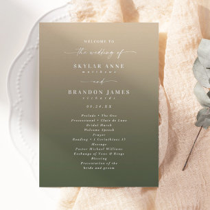 Simple Ombre Mörk grönt & Guld Bröllop Ceremony Program