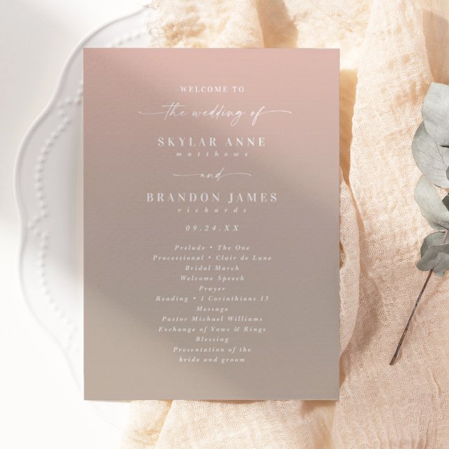 Simple Ombre  Rosa & Beige Bröllop Ceremony Program (Skapare uppladdad)