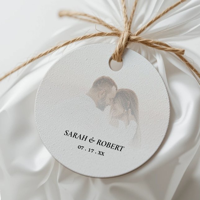 Simple Ombre White Photo Bröllop Gåvor Etiketter (Simple Ombre White Photo Wedding Favor Tags
)