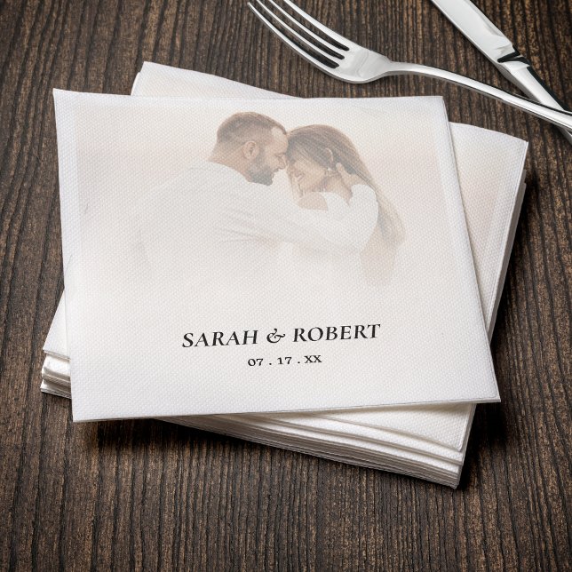 Simple Ombre White Photo Bröllop Pappersservett (Simple Ombre White Photo Wedding Napkins
)