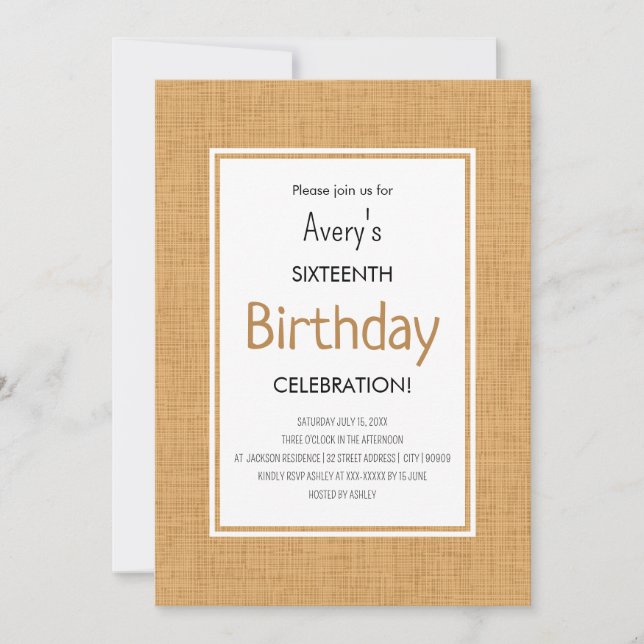 Simple Orange Textured Birthday Inbjudningar (Framsida)