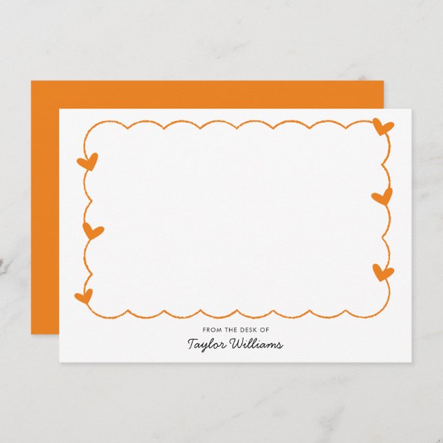Simple Orange Wavy Border Heart Stationery Anteckningskort (Fram/baksida)