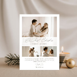 Simple Our First Christmas Elegant Script 3 Photo Julkort