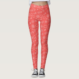 Simple Outlined Hearts and Leaves Leggings