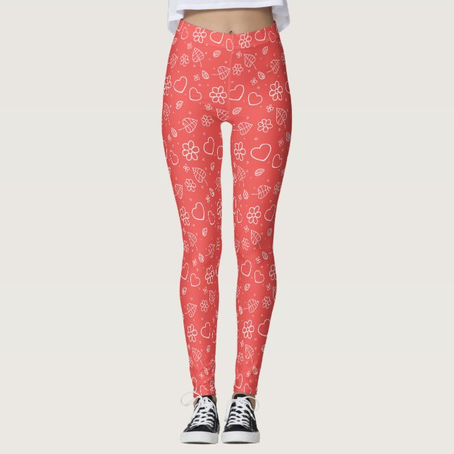 Simple Outlined Hearts and Leaves Leggings (Framsida)