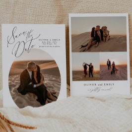 Simple Oval Photo Collage Bröllop spara datum Inbjudningar