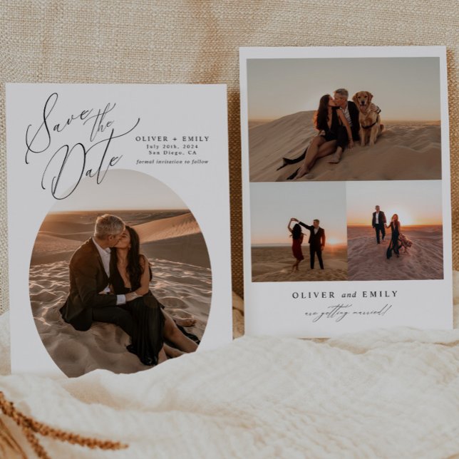 Simple Oval Photo Collage Bröllop spara datum Inbjudningar (Skapare uppladdad)