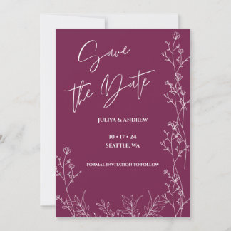 Simple Pansy Purple script wedding  save the date Spara Datumet