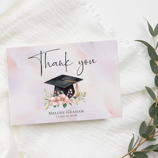 Simple Pastel Graduate Cap Flowers Graduation Tack Kort (Skapare uppladdad)