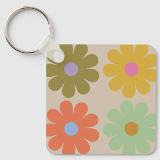 Simple Pastel Vintage Flower Pattern Nyckelring