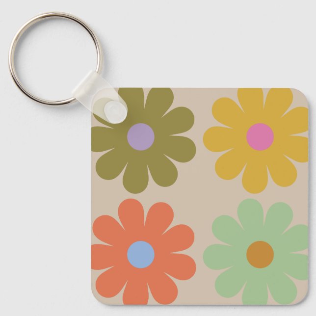 Simple Pastel Vintage Flower Pattern Nyckelring (Framsida)