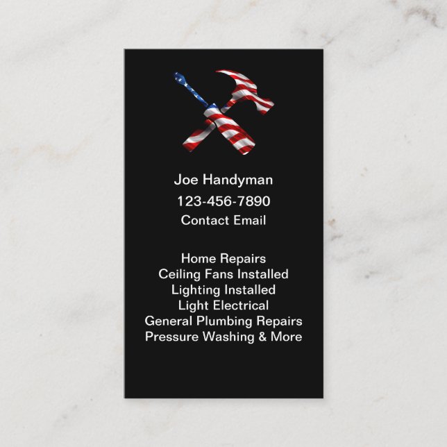 Simple Patriotic American Handyman Business Cards Visitkort (Framsida)