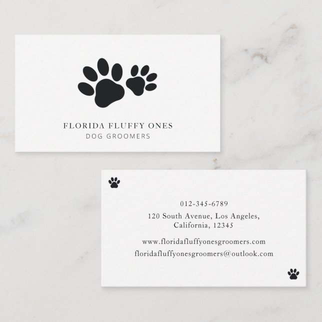 Simple Paw Print Dog Groomer Business Card Visitkort (Fram/baksida)