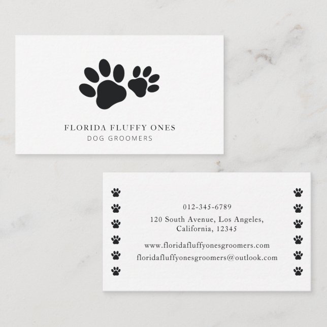 Simple Paw Print Dog Groomer Business Card Visitkort (Fram/baksida)