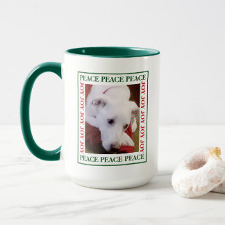 Simple Peace and Joy Picture Frame Cute Dog Photo Mugg