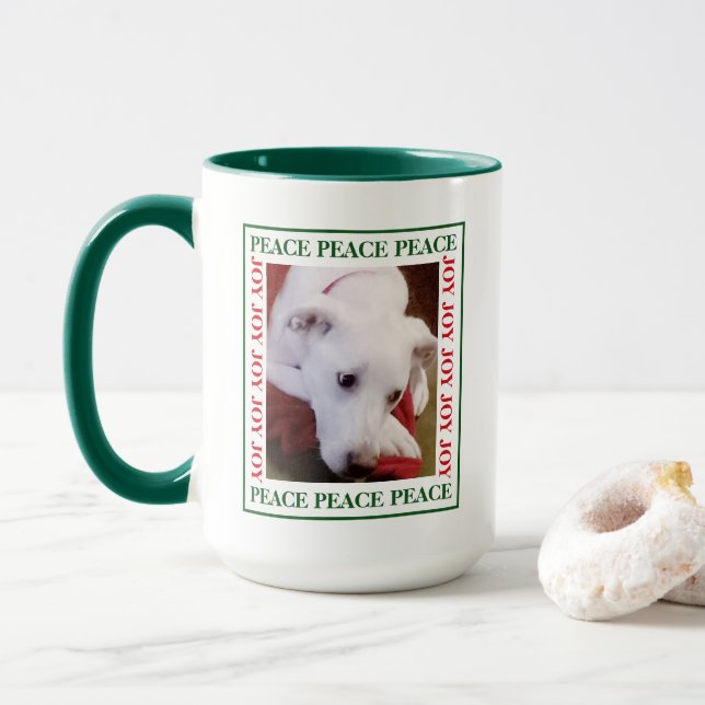 Simple Peace and Joy Picture Frame Cute Dog Photo Mugg (Med munk)