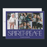 Simple Peace Photo Hanukkah Blue Julkort<br><div class="desc">De här enkla fotohälsningskorten i helgdag har hälsning,  "Fredsprit",  i stort vitt brev på royalets blå bakgrund med platshållare för att lägga till fyra av dina favoritfoton,  familjens namn och året om.</div>
