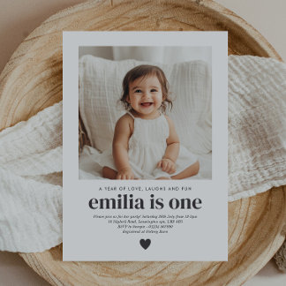 Simple Photo 1st Birthday Girl Invitation Inbjudningar