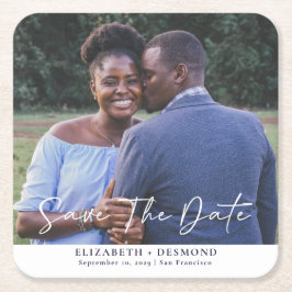 Simple Photo Bröllop spara datum Underlägg Papper Kvadrat