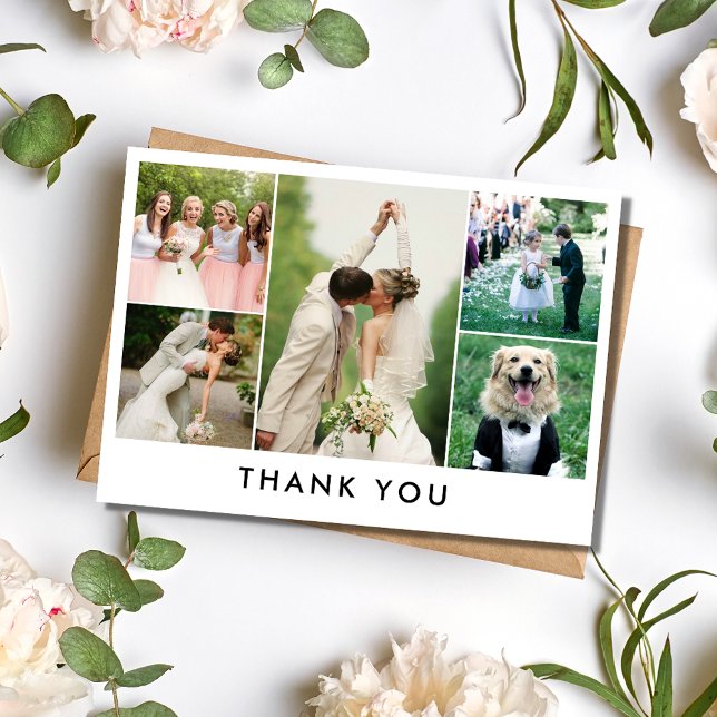 Simple Photo Collage Bröllop Tack Kort (Simple Photo Collage Wedding Thank You)