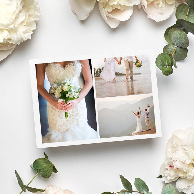 Simple Photo Collage Bröllop Tack Kort (Simple Photo Collage Wedding Thank You)