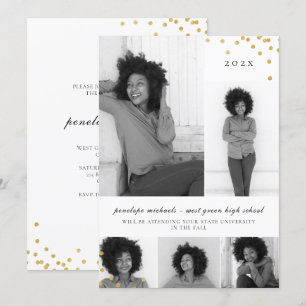 Simple Photo Collage Faux Guld Studentfest Inbjudningar