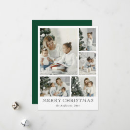 Simple Photo Collage Green Christmas Holiday Card Julkort
