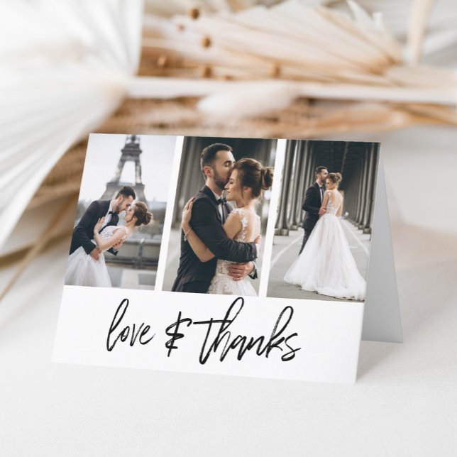 Simple Photo Collage Kärlek tack White (A simple and elegant way to say thank you with a personal touch by adding three photos on the front.)