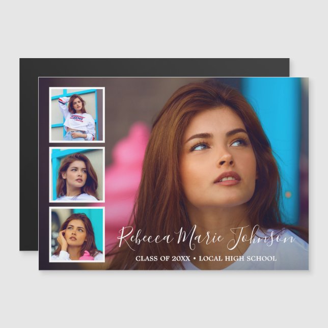 Simple Photo Collage Modern Studenten Magnetisk Inbjudningskort (Fram/baksida)