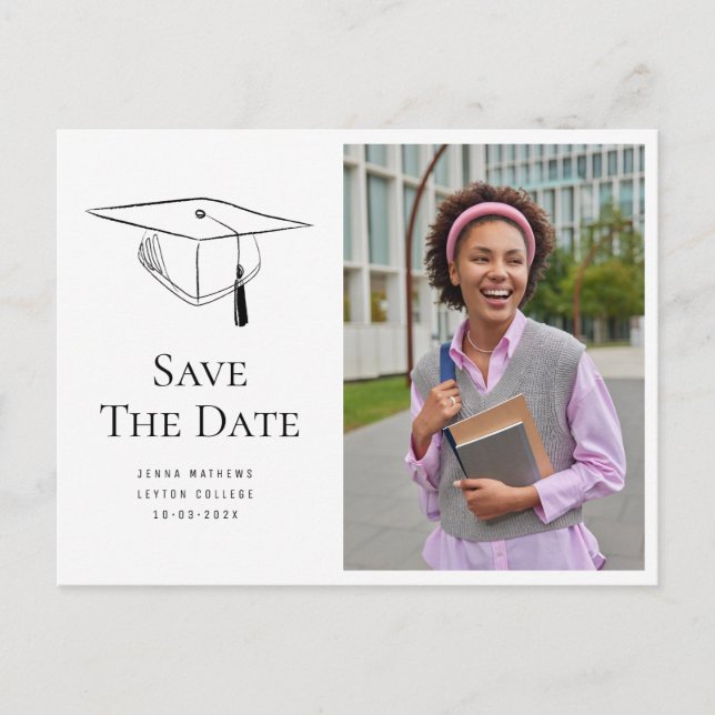 Simple photo graduation photo save the date  vykort (Framsida)