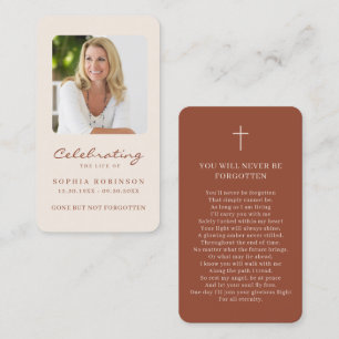 Simple Photo Memorial Cream Terracotta Prayer Card Visitkort
