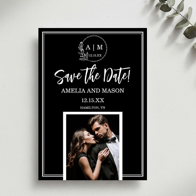 Simple Photo Minimal Monogram Save the Date Card Inbjudningar (Simple Photo Minimal Monogram Save the Date Card)