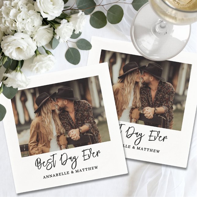 Simple Photo Modern Wedding Pappersservett (Simple Photo Modern Wedding Napkins)