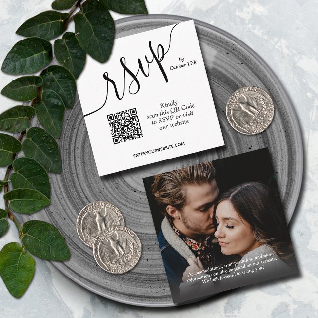 Simple Photo QR Code Wedding Tilläggskort (2.5" x 2.5" Photo QR code wedding RSVP cards)