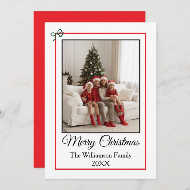 Simple Photo Red, Green, and Black Merry Christmas Julkort (Fram/baksida)