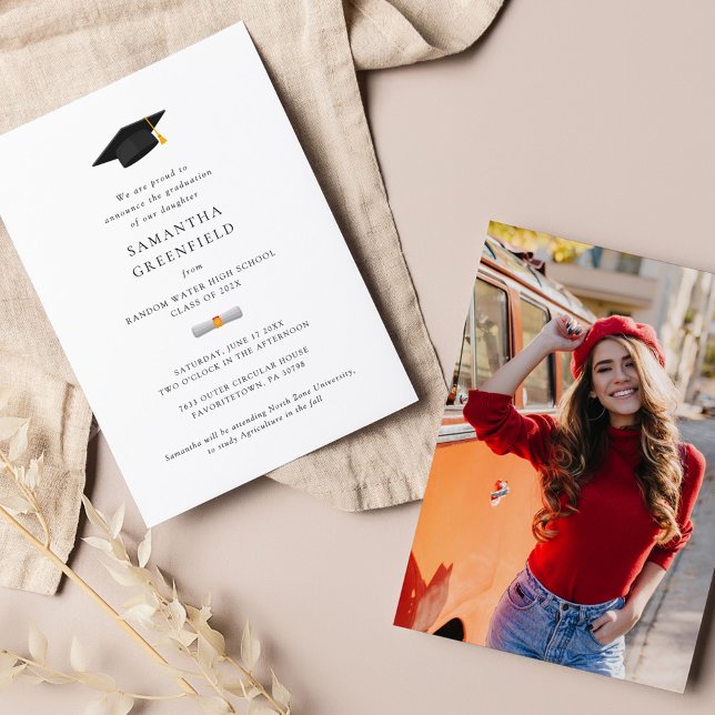 Simple Photo Studenten 2025 Meddelande (Graduation Cap Photo Modern Minimalist Announcement)