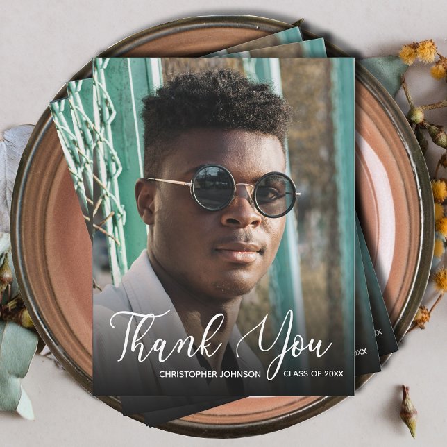 Simple Photo Studenten Tack Anteckningskort (Simple photo graduation thank you flat note cards with your message on the back)