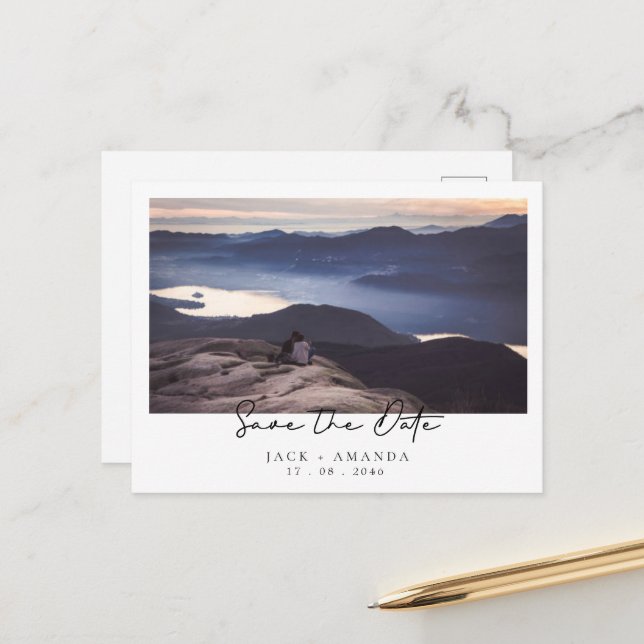 Simple Photo wedding save the date postcard Meddelande Vykort (Fram/Back In Situ)